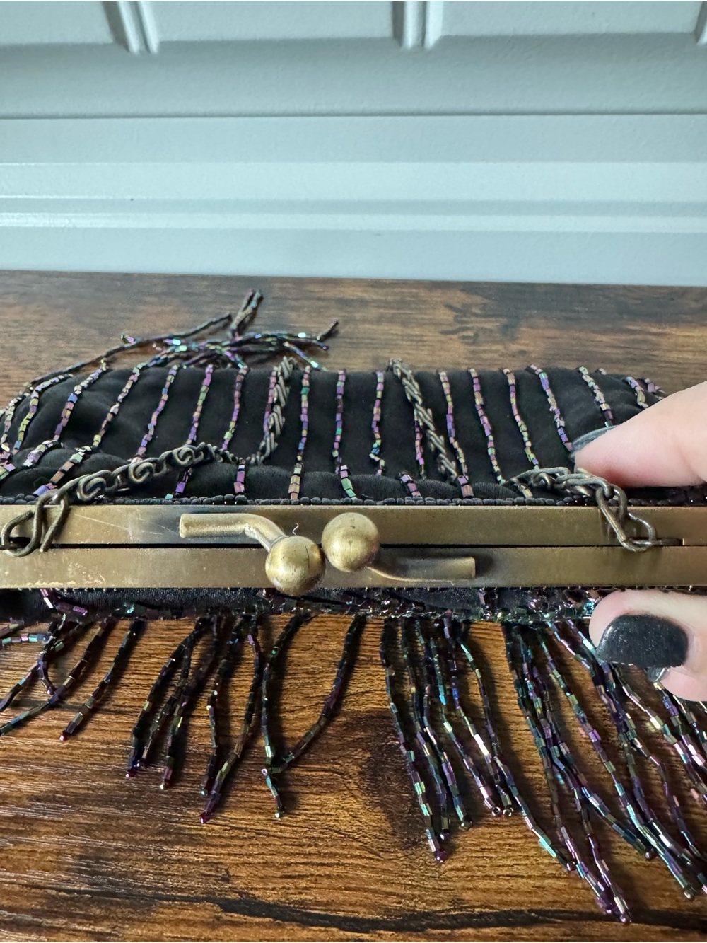 Menbur Peacock Beaded Kiss Lock Evening Bag Fringe Chain Purse - Picture 5 of 11
